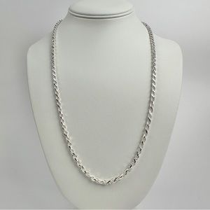 Silver Chain Solid Silver Rope Chain Necklace 4mm 24 Inches Stamped .925 Italy